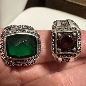 Sterling Silver Men's Ring with Green Gemstone size 10